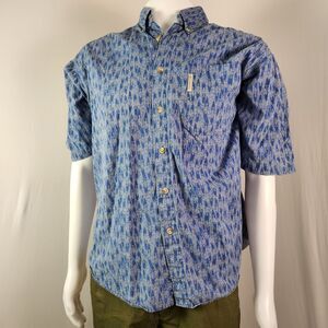 Columbia Mens Casual Button Shirt Blue Camp Size Medium Cotton